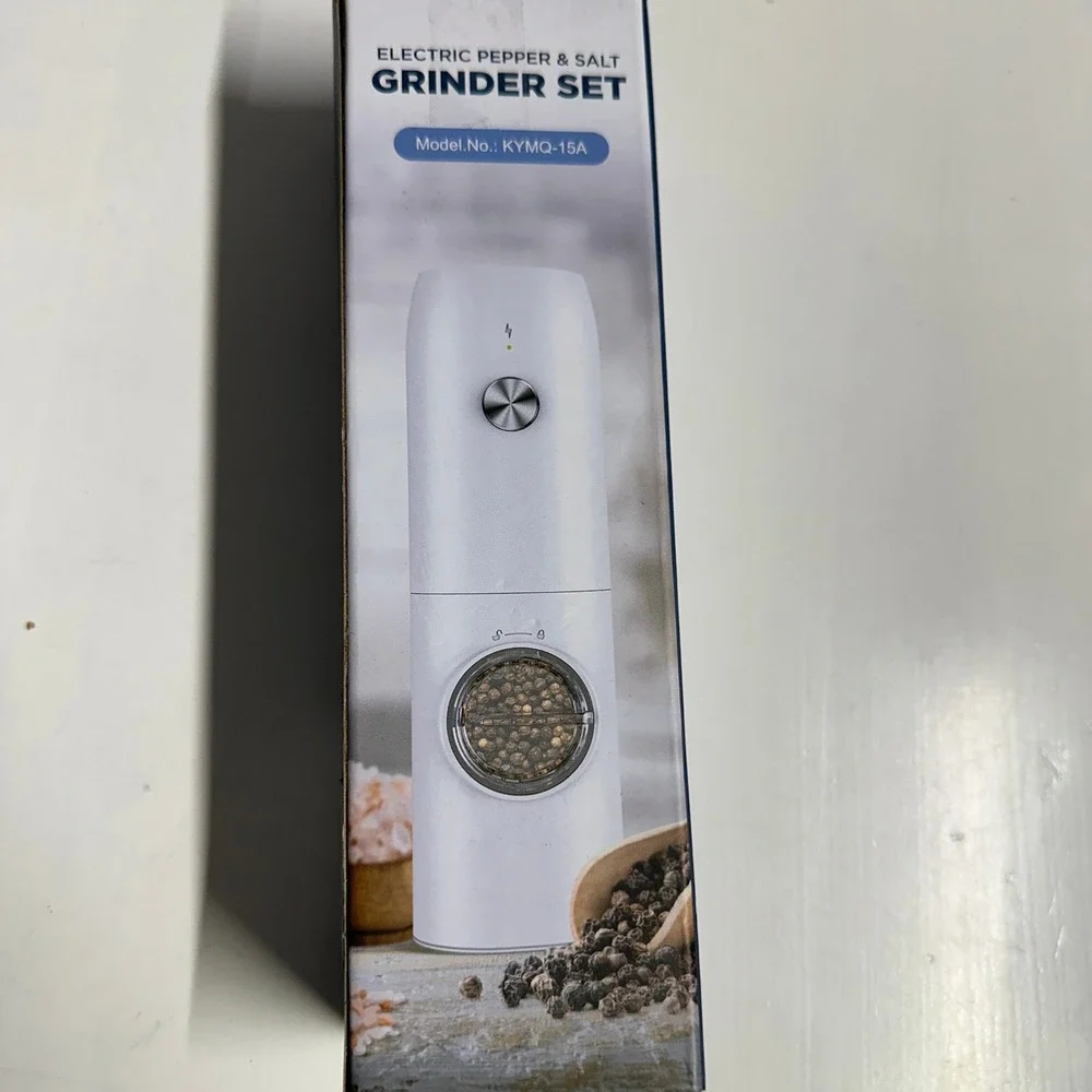 Electric Pepper Salt Grinder Set Rechargeable White Adjustable New